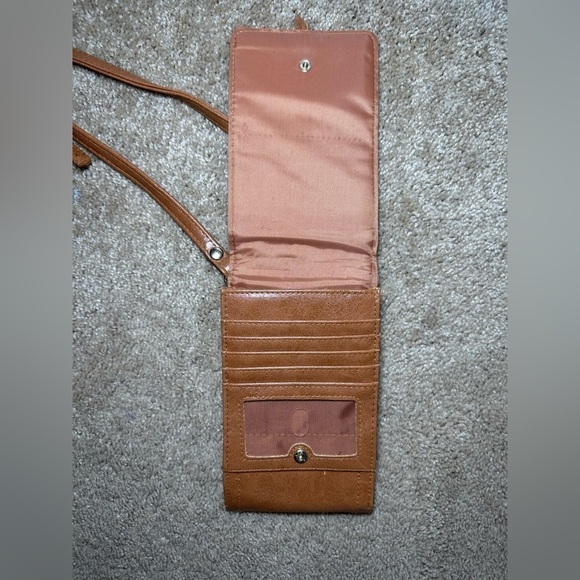 Cognac Brown Faux Leather Crossbody Wallet Purse Phone Holder Concerts Events - Picture 3 of 6